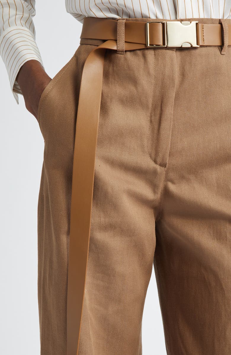 Max Mara Studio Murge Belted Cotton & Linen Drill Wide Leg Trousers, Alternate, color,