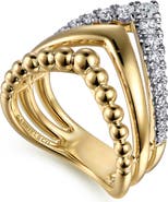 Gabriel & Co. 14k Gold Diamond Triple Row V-Ring