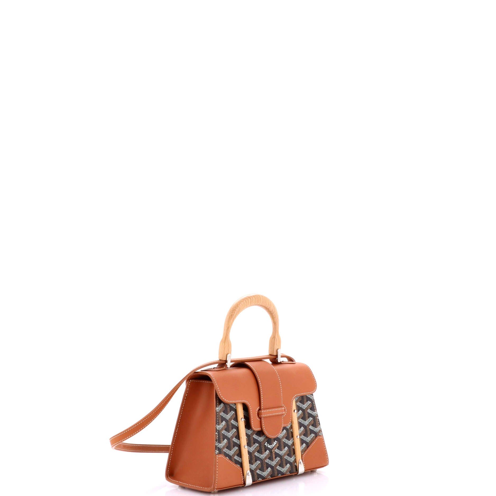 Structured Saigon Top Handle Bag Coated Canvas with Leather Mini, Alternate, color, Brown