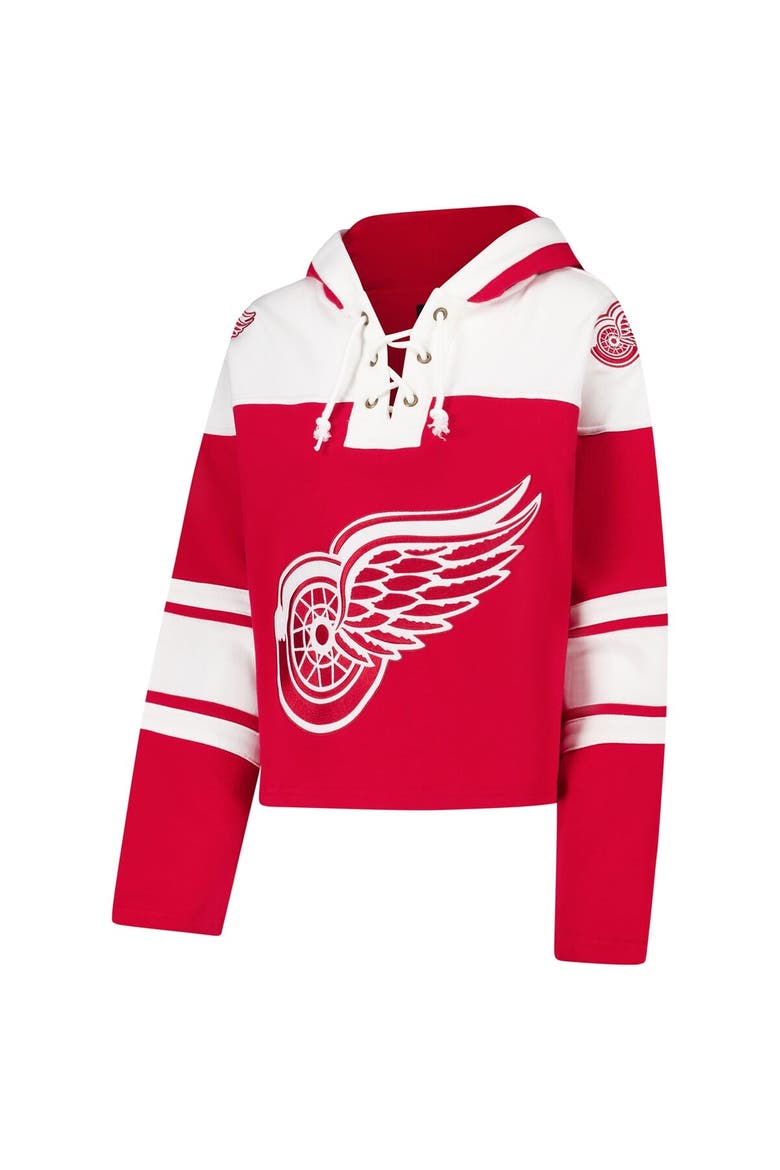Women's '47 Red Detroit Red Wings Cropped Superior Lacer Pullover Hoodie, Alternate, color, Red