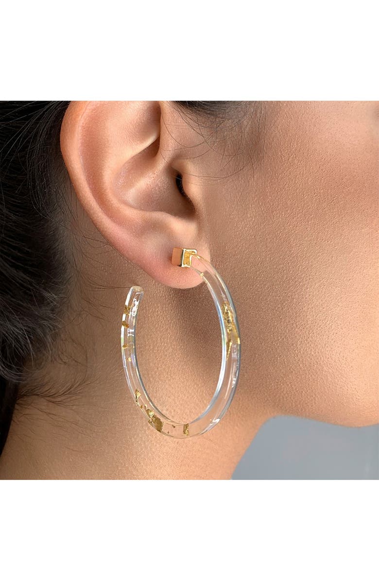 Sterling Forever Golden Shimmer Resin 50mm Hoop Earrings, Alternate, color, 