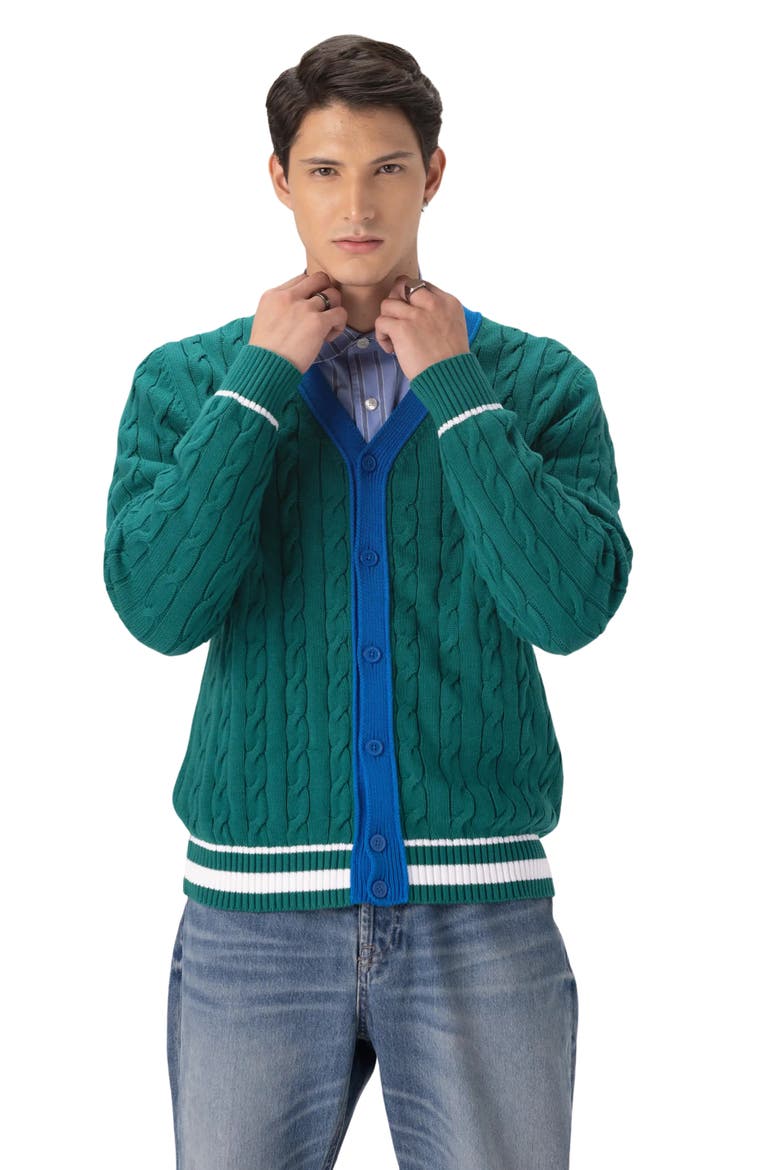 Cable Knit Cardigan, Main, color, Green