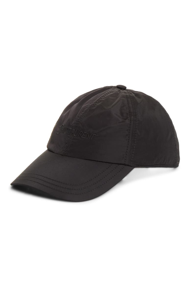 Logo Embroidered Recycled Nylon Adjustable Baseball Cap, Main, color, BLACK/ BLACK
