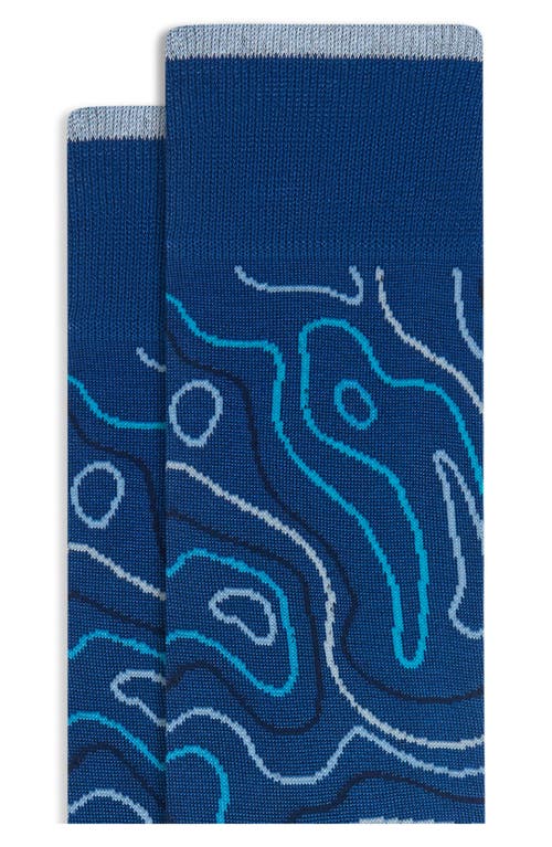 Bugatchi Topography Pattern Mercerized Cotton Blend Dress Socks In Blue