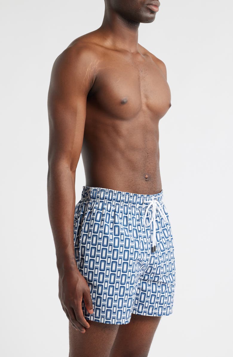 Bugatchi Cruz Geo Print Swim Trunks, Alternate, color, Navy