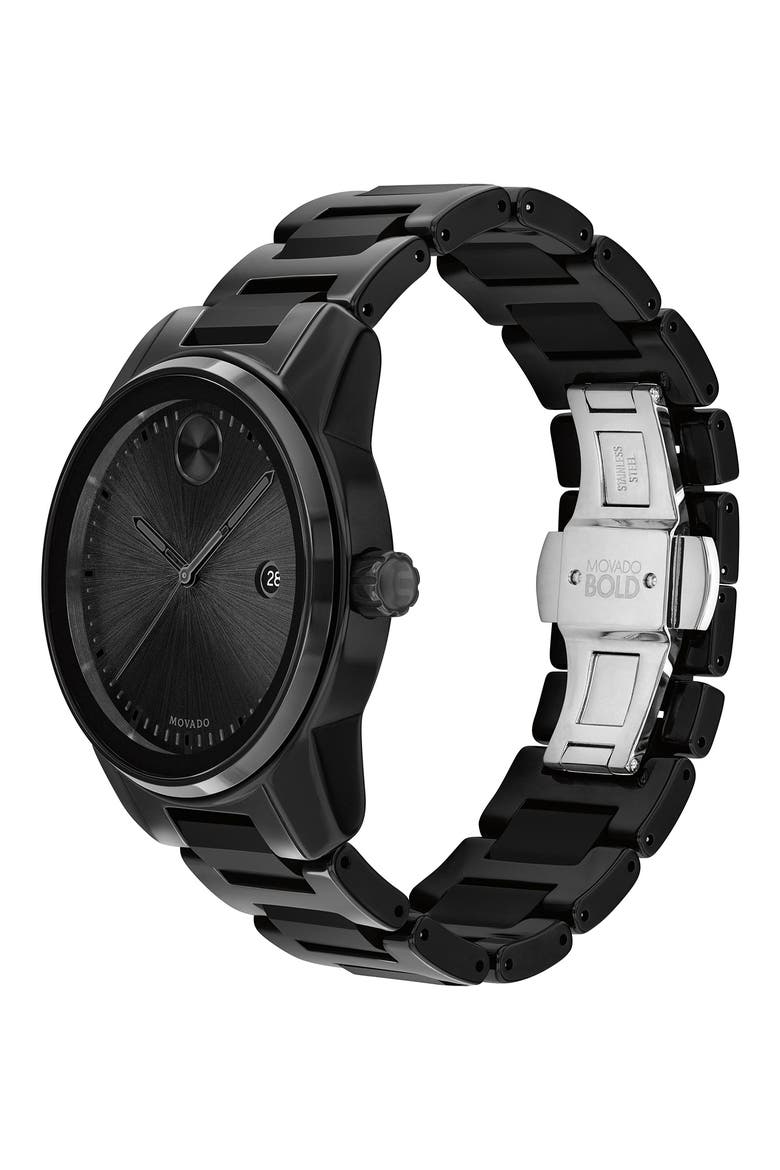 Bold Verso Bracelet Watch, 42mm, Alternate, color, BLACK