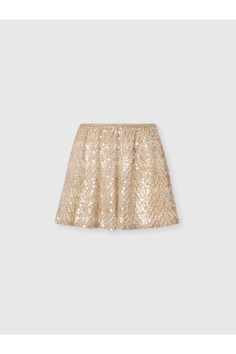 Shorts In Viscose Lamé With Lace Zig Zag Motif And Sequins, Alternate, color, Gold& White