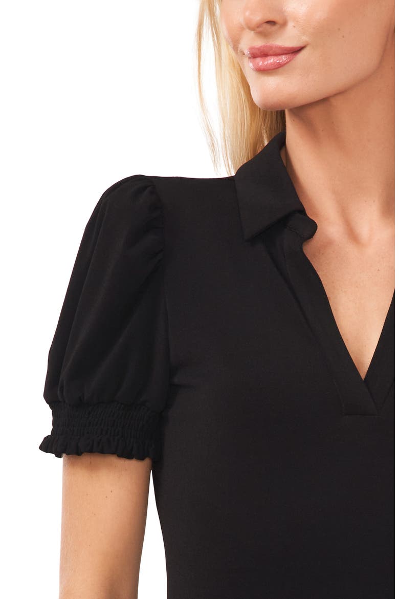 Short Puff Sleeve Knit Polo, Alternate, color, RICH BLACK