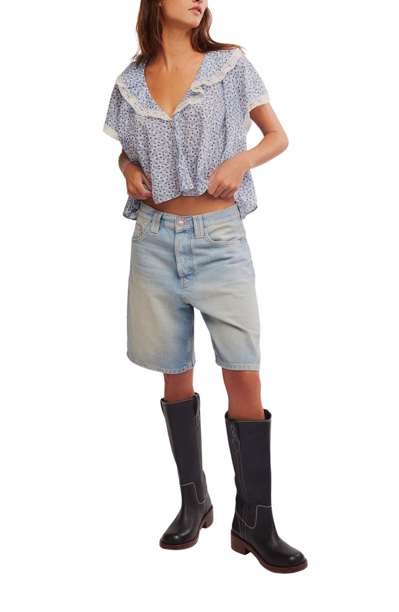 Free People Truly Yours Print Collar Crop Shirt, Alternate, color, Ivory Combo - Daisy