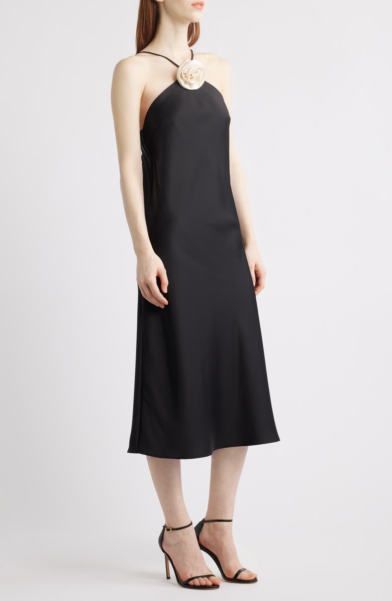 Lucy Paris Jonah Rosette Sleeveless Midi Dress, Alternate, color, Black