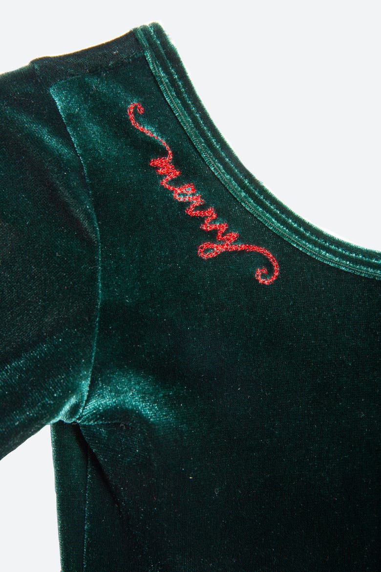 Embroidered Velvet Holiday Twirly Dress, Alternate, color, Emerald Green