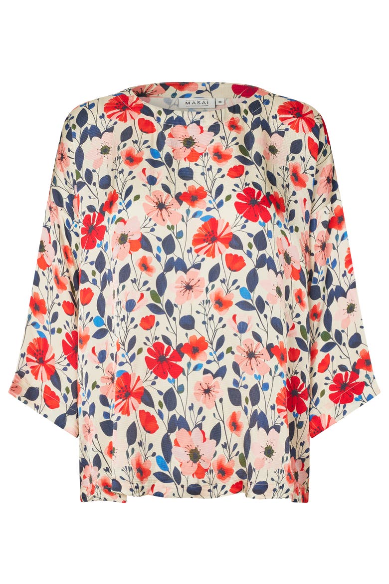 Round-Neck Relaxed Tunic Blouse, Alternate, color, Poinsettia