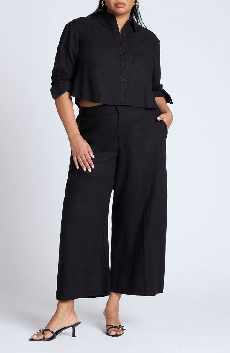 ELOQUII Boxy Crop Linen Blend Button-Up Shirt, Alternate, color, 