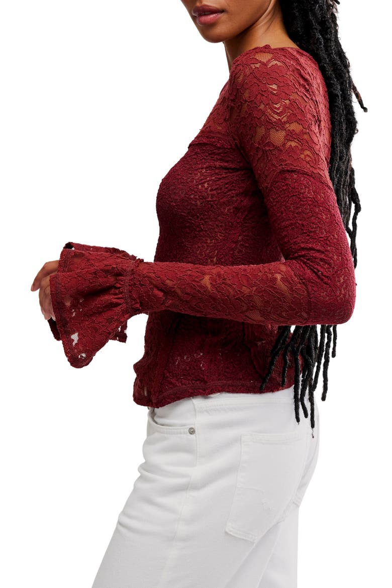 Bell Sleeve Sheer Cotton Blend Lace Top, Alternate, color, CABRENET