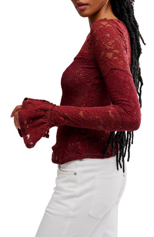 Free People Bell Sleeve Sheer Cotton Blend Lace Top In Red