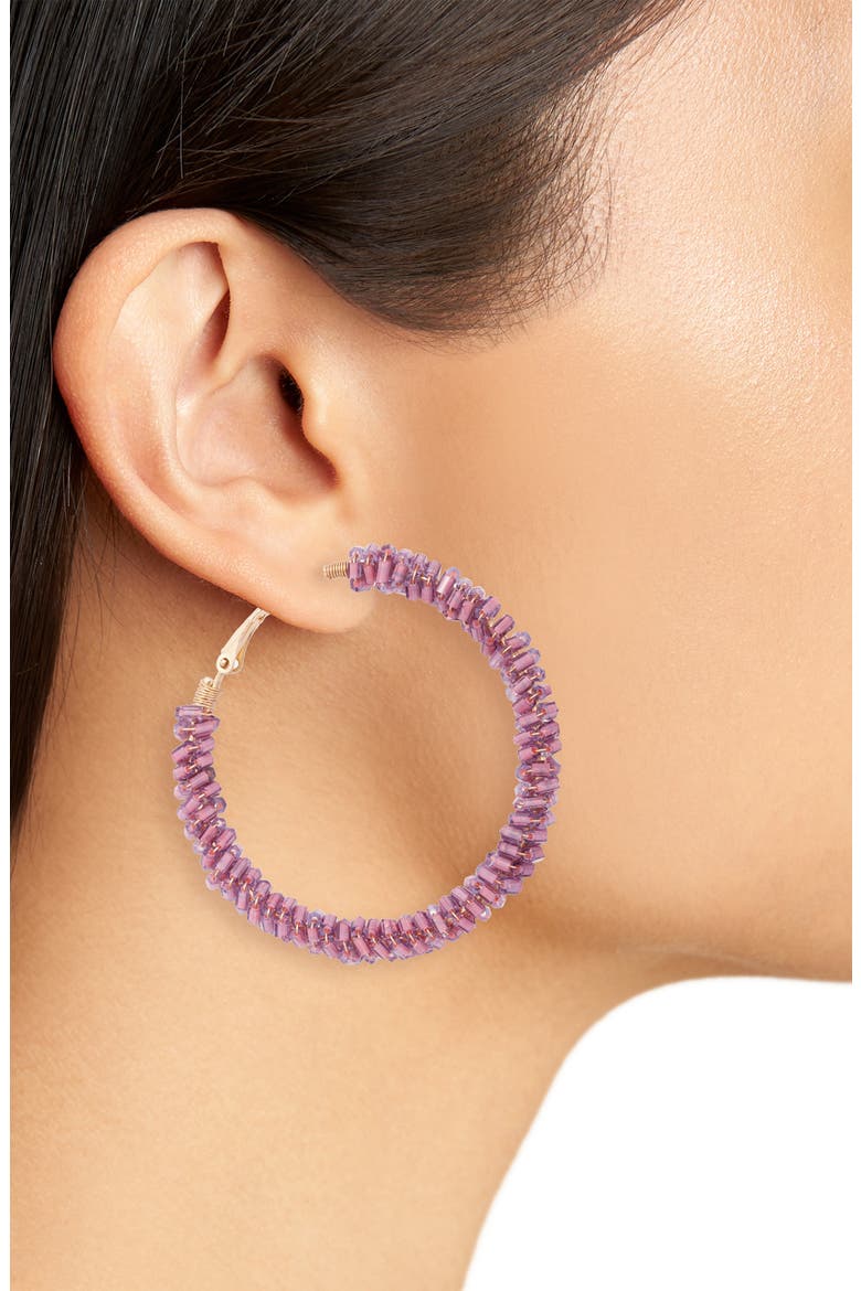 Beaded Hoop Earrings, Alternate, color, PLUM- GOLD