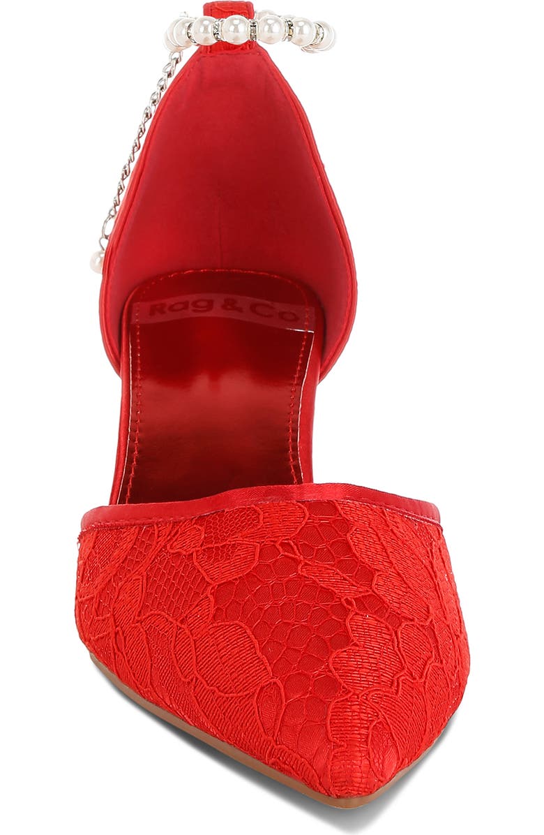Rag & Co Bruna Faux Pearl Ankle Tie Lace Pump, Alternate, color, Red