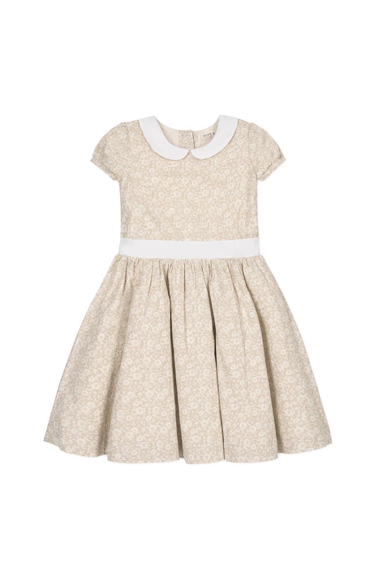 Hope & Henry Kids' Short Sleeve Linen Dress with Peter Pan Collar, Main, color, Sandy Floral