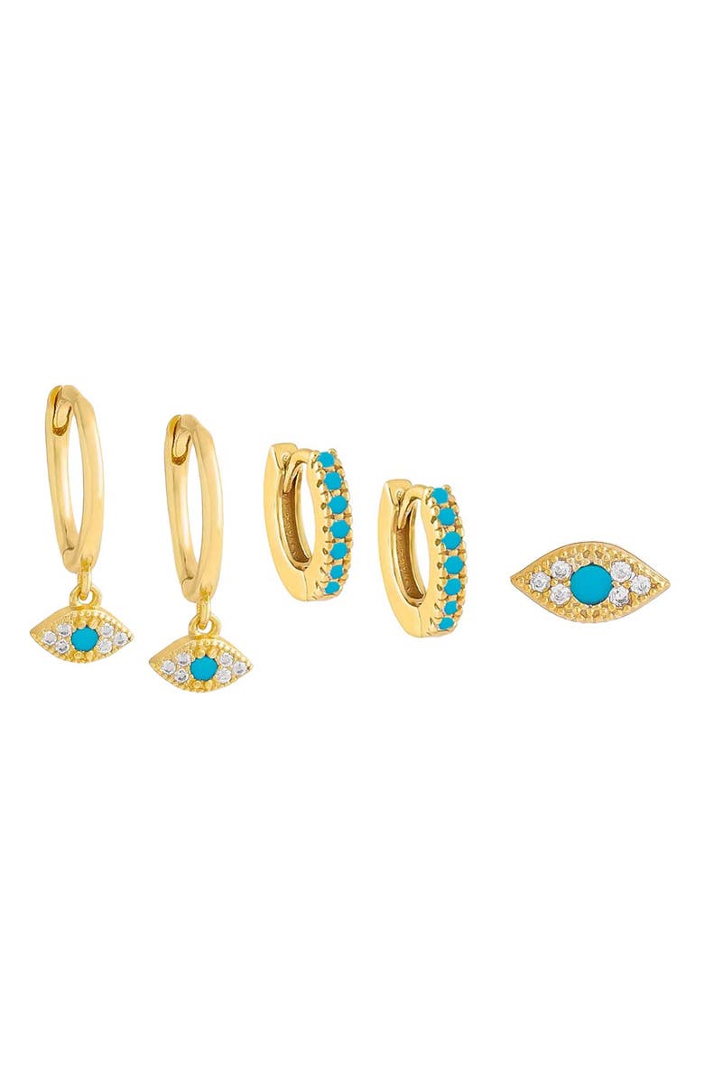 BY ADINA EDEN Turquoise CZ Evil Eye Earring Combo Set, Main, color, Turquoise