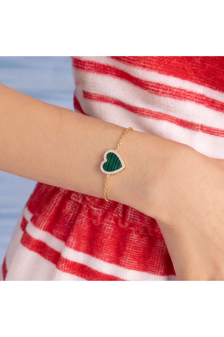 Large Malachite CZ Halo Single Heart Bracelet, Alternate, color, Malachite