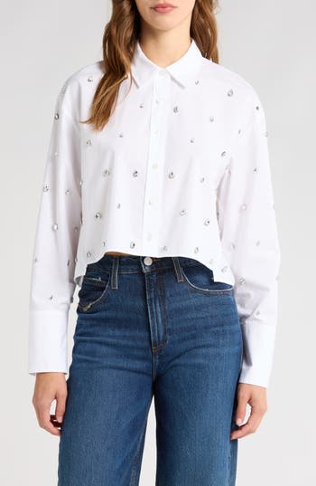 A.l.c . Mackie Crystal Detail Cotton Button-up Shirt In White