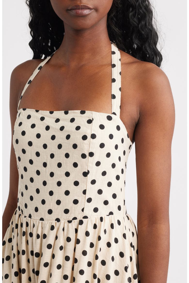 Spotty Halter Neck Linen Blend Fit & Flare Dress, Alternate, color, NEUTRAL
