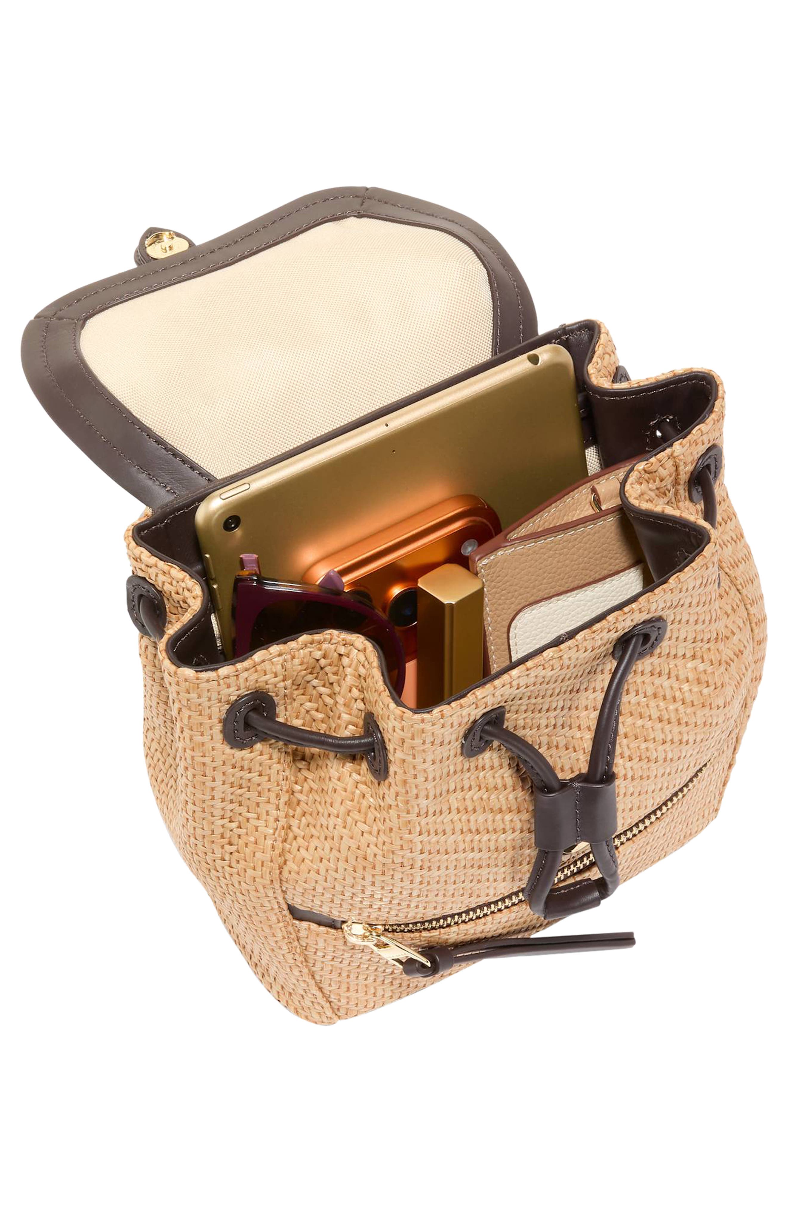 Cole Haan Alexandria Small Backpack, Alternate, color, Natural Raffia /Dark Chocolate