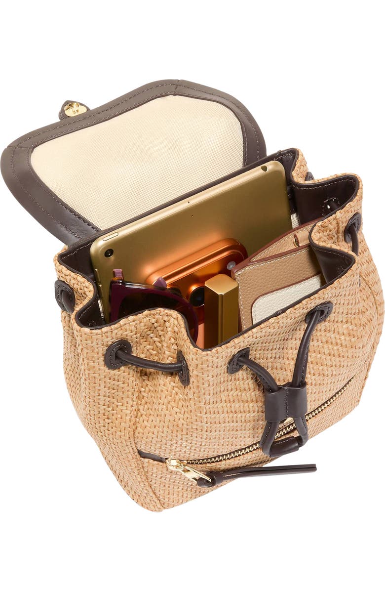 Cole Haan Alexandria Small Backpack, Alternate, color, Natural Raffia /Dark Chocolate