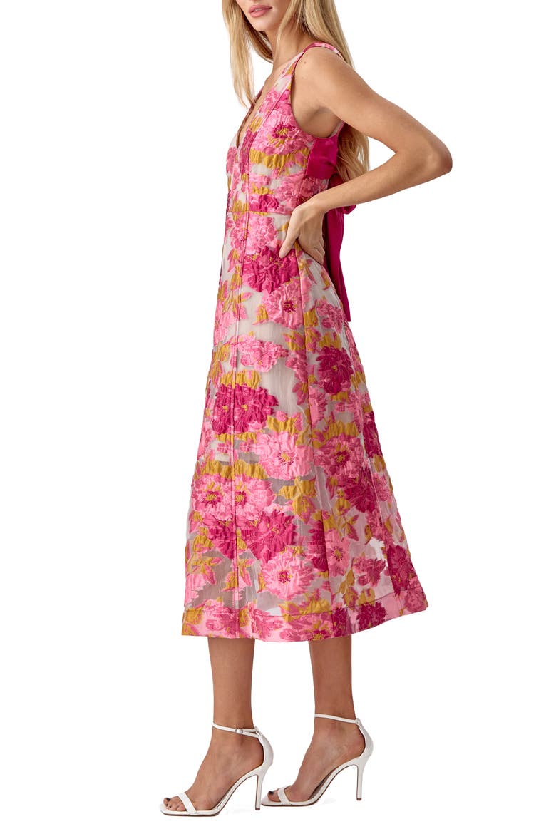 Agnes Floral Jacquard Midi Dress, Alternate, color, PINK YELLOW