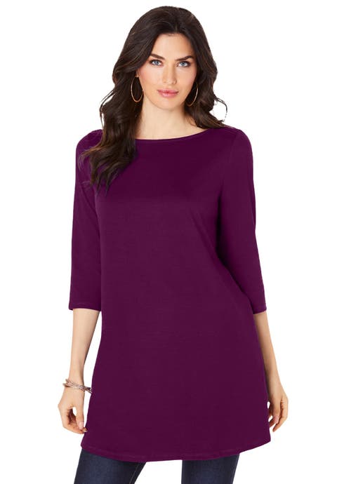 Plus Size Cotton Ultimate Boatneck Tunic With Side Slits