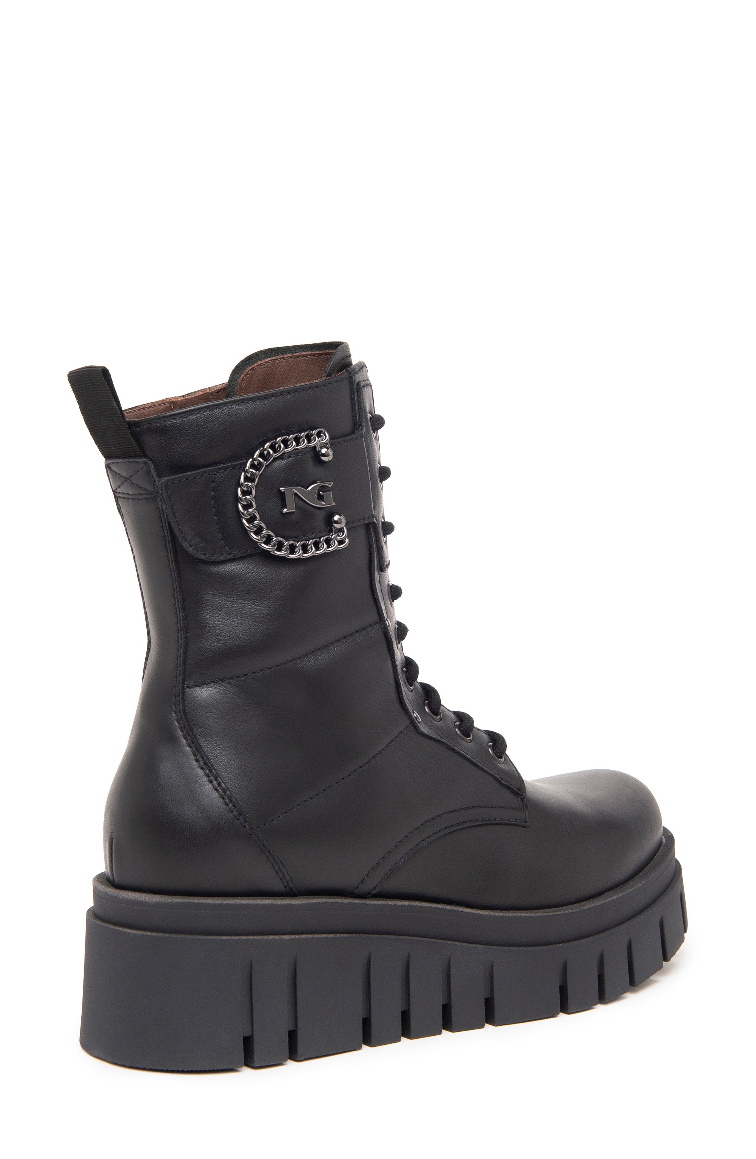 NeroGiardini Lug Sole Lace Up Bootie, Alternate, color, Black