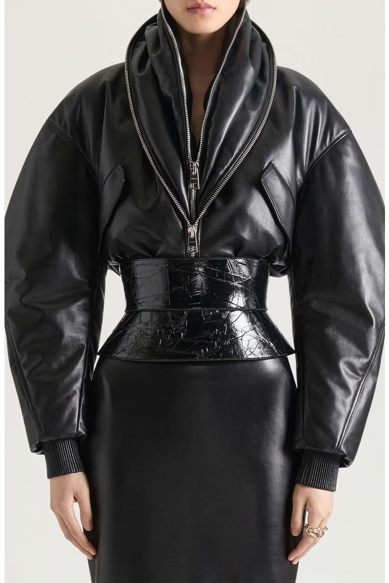 Tape Print Patent Leather Corset Belt, Alternate, color, BLACK