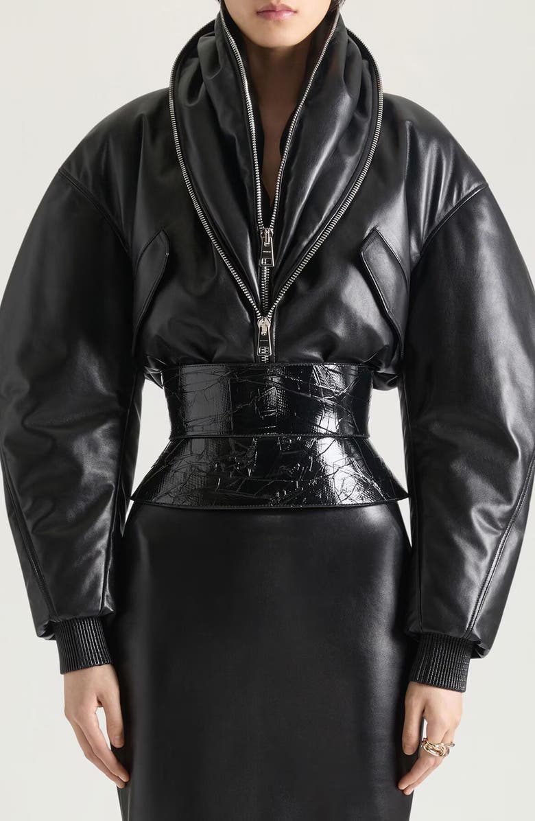 Givenchy Tape Print Patent Leather Corset Belt, Alternate, color, Black