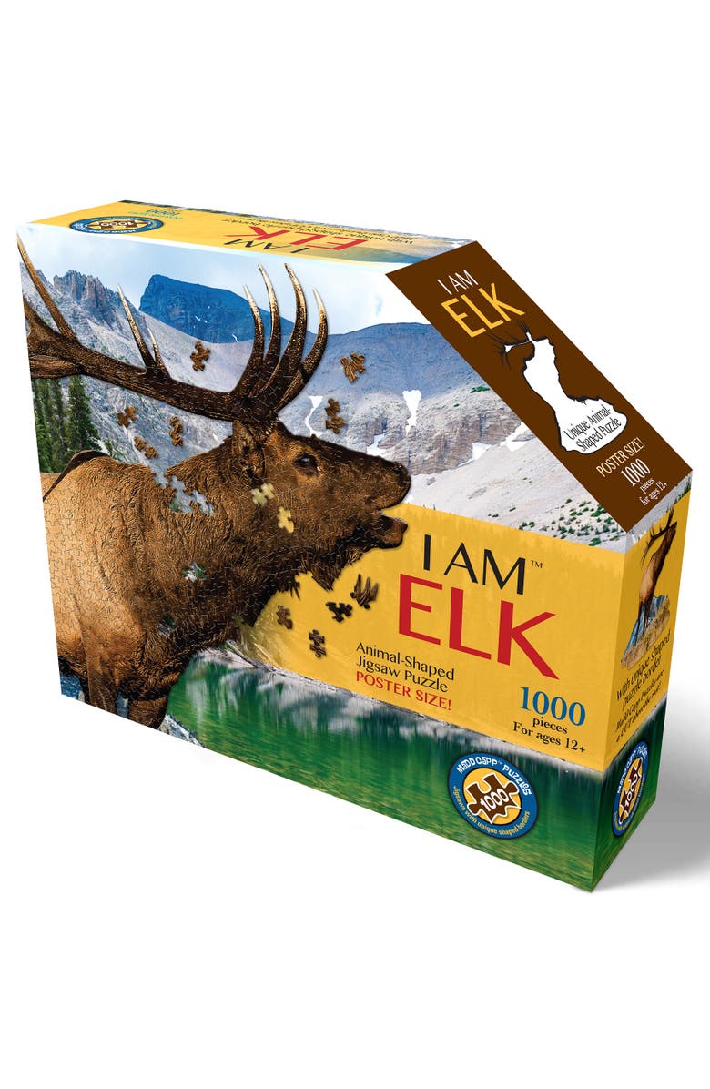 Madd Capp Puzzles I Am Elk 1000 Pieces Animal Shaped Jigsaw Puzzle, Main, color, Multicolored