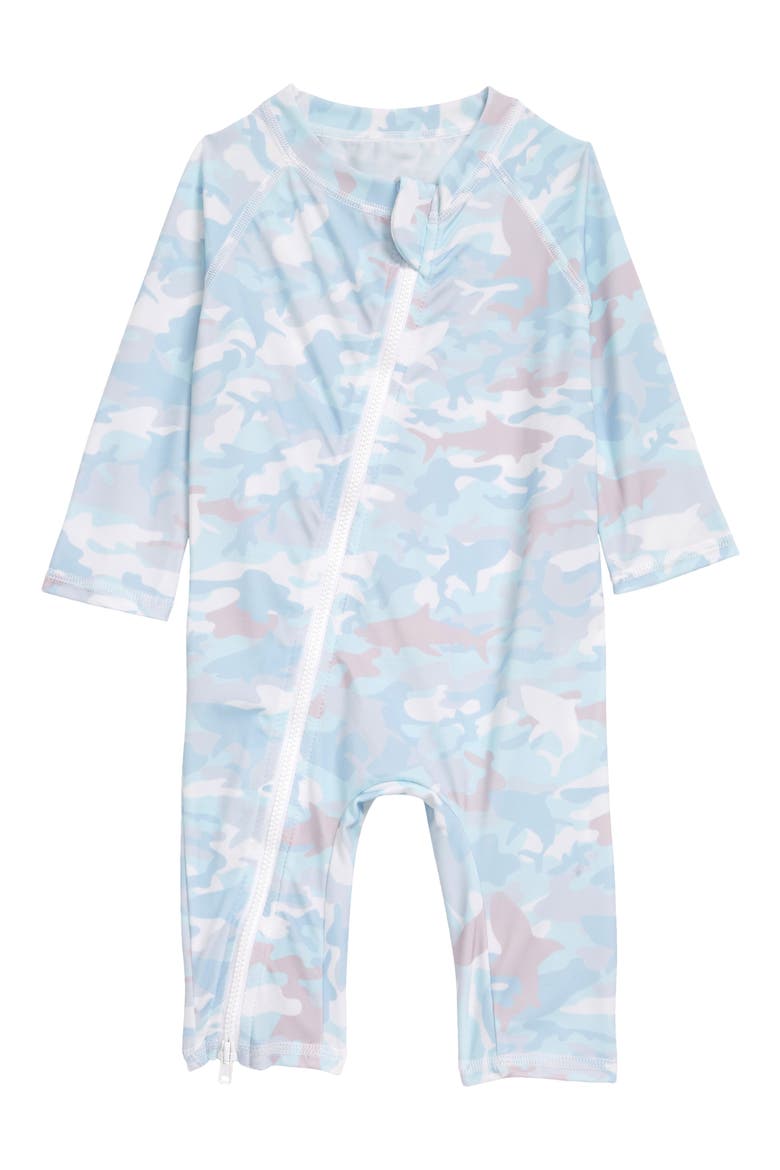 Kai Camouflage Long Sleeve One-Piece Rashguard Swimsuit, Main, color, BLUE