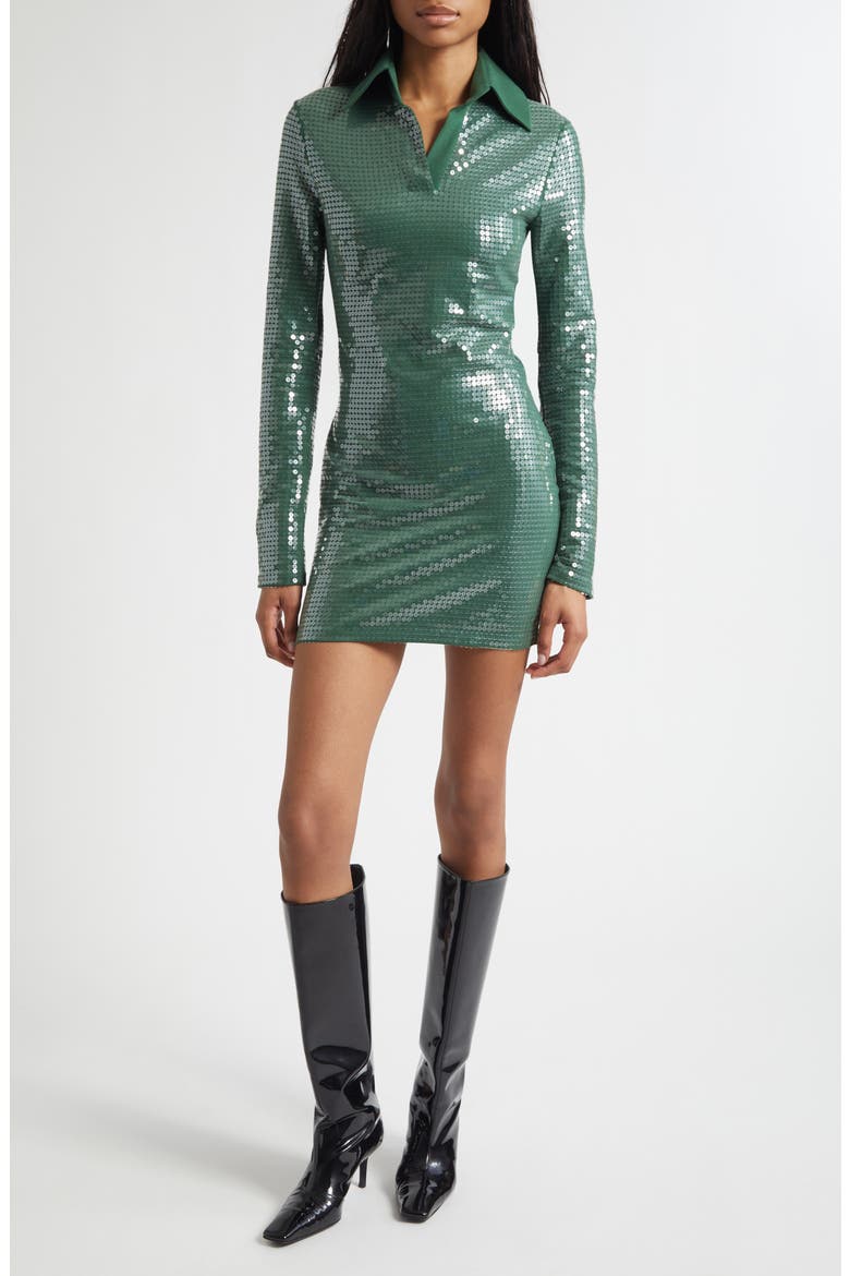 Long Sleeve Sequin Jersey Minidress, Main, color, GREEN