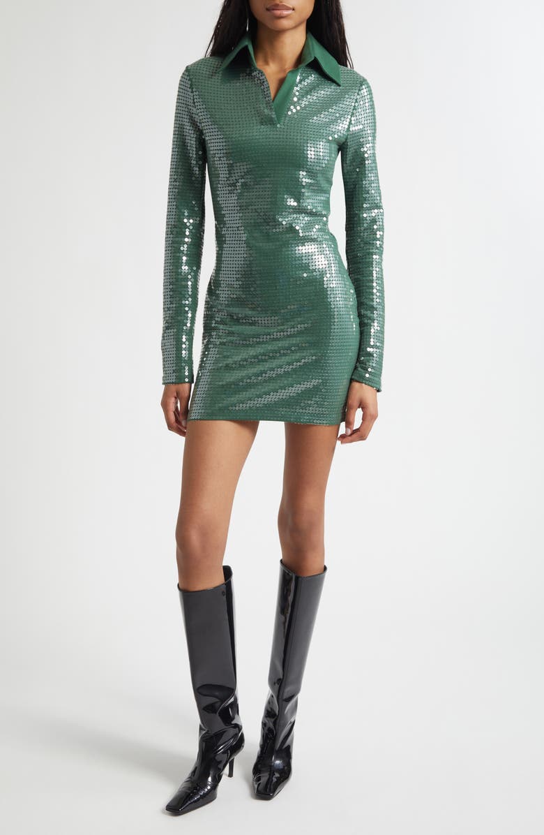 CONNER IVES Long Sleeve Sequin Jersey Minidress, Main, color, Green