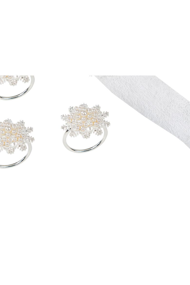 Pearl Snowflake Decorative Napkin Ring Set of 4, Alternate, color, Off-White