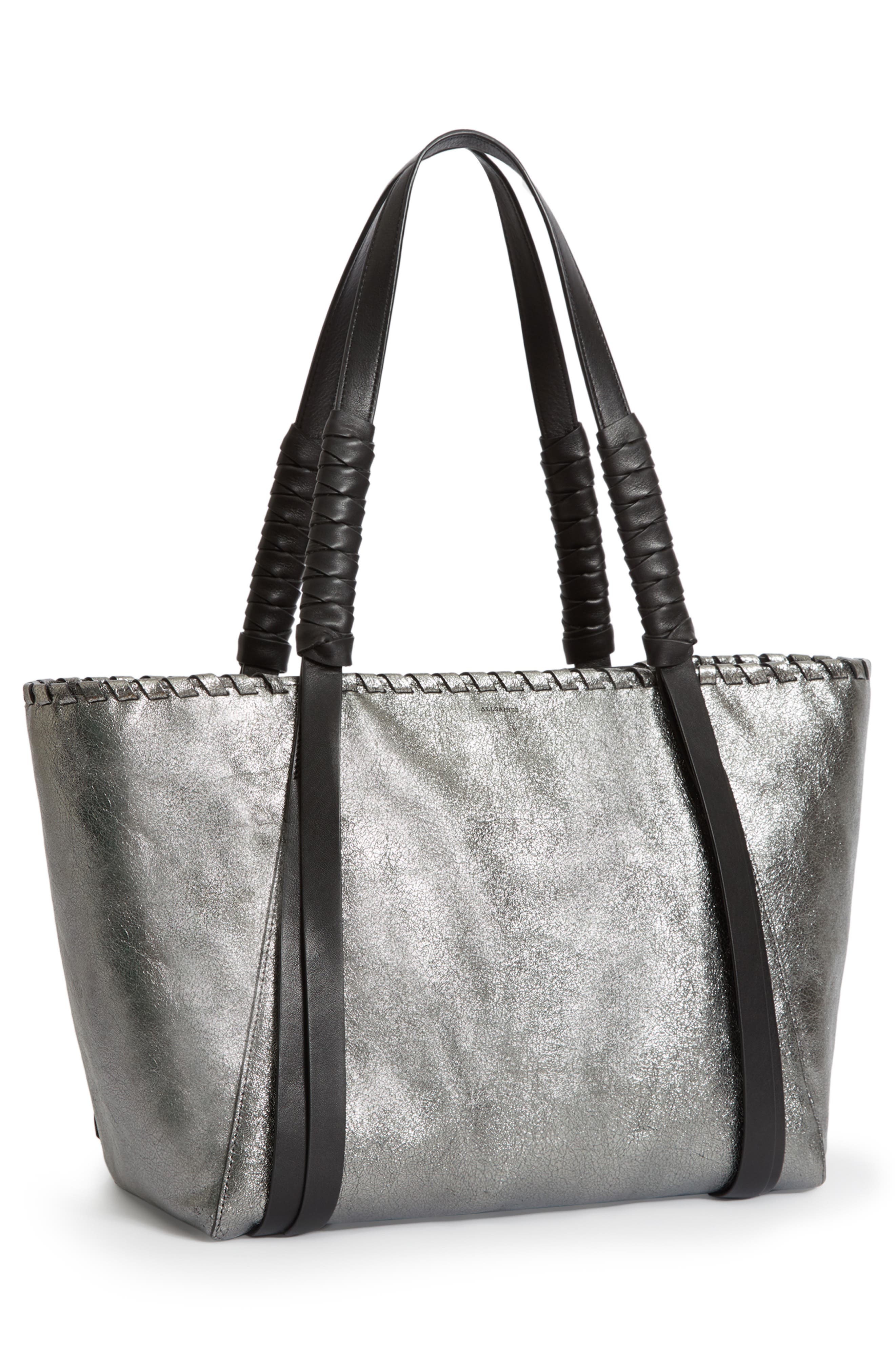 AllSaints Miki East/West Leather Tote, Alternate, color, Soft Gold