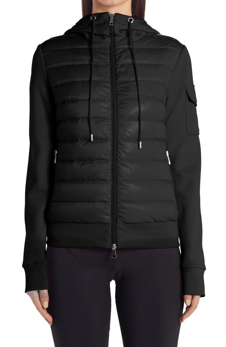 Moncler Quilted Down & Knit Cardigan, Main, color, 