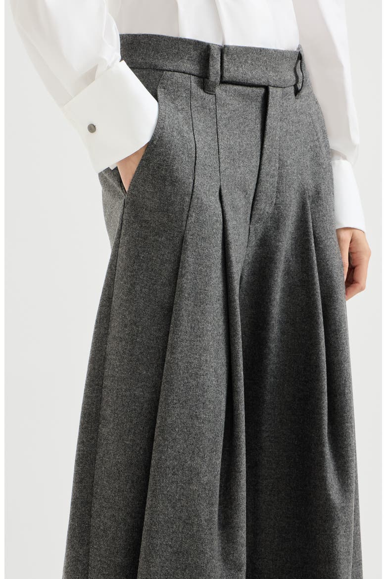 Virgin wool and cashmere twill flannel pleated barrel trousers with monili, Alternate, color, Stone Grey