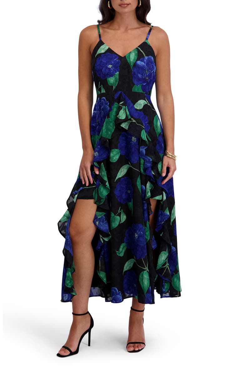 Burnout Chiffon Midi Dress, Main, color, BLACK MULTI