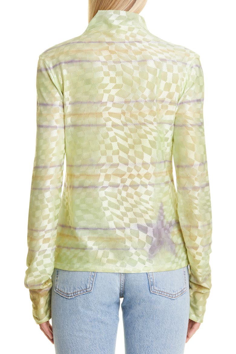 Thumbtastic Mock Neck Mesh Top, Alternate, color, LIME STRIPE STAR