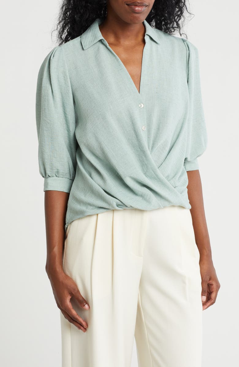 CHENAULT High-Low Button-Up Shirt, Main, color, Sage
