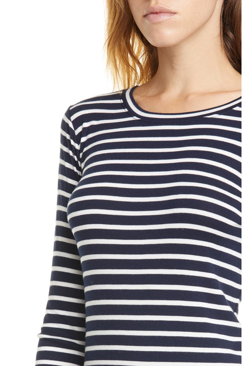 Feeder Stripe Long Sleeve Pima Cotton Blend Top, Alternate, color, WAVECREST/ OFF WHITE