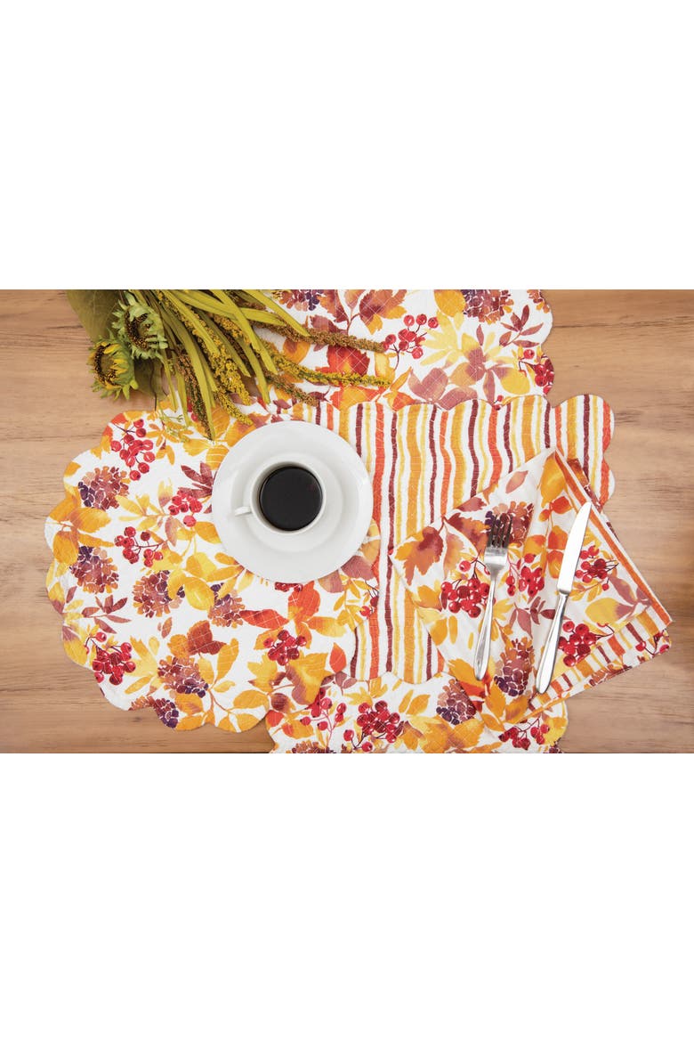 Cordelia Watercolor Falling Leaves Quilted 100% Cotton Table Runner 14" x 51", Alternate, color, Orange