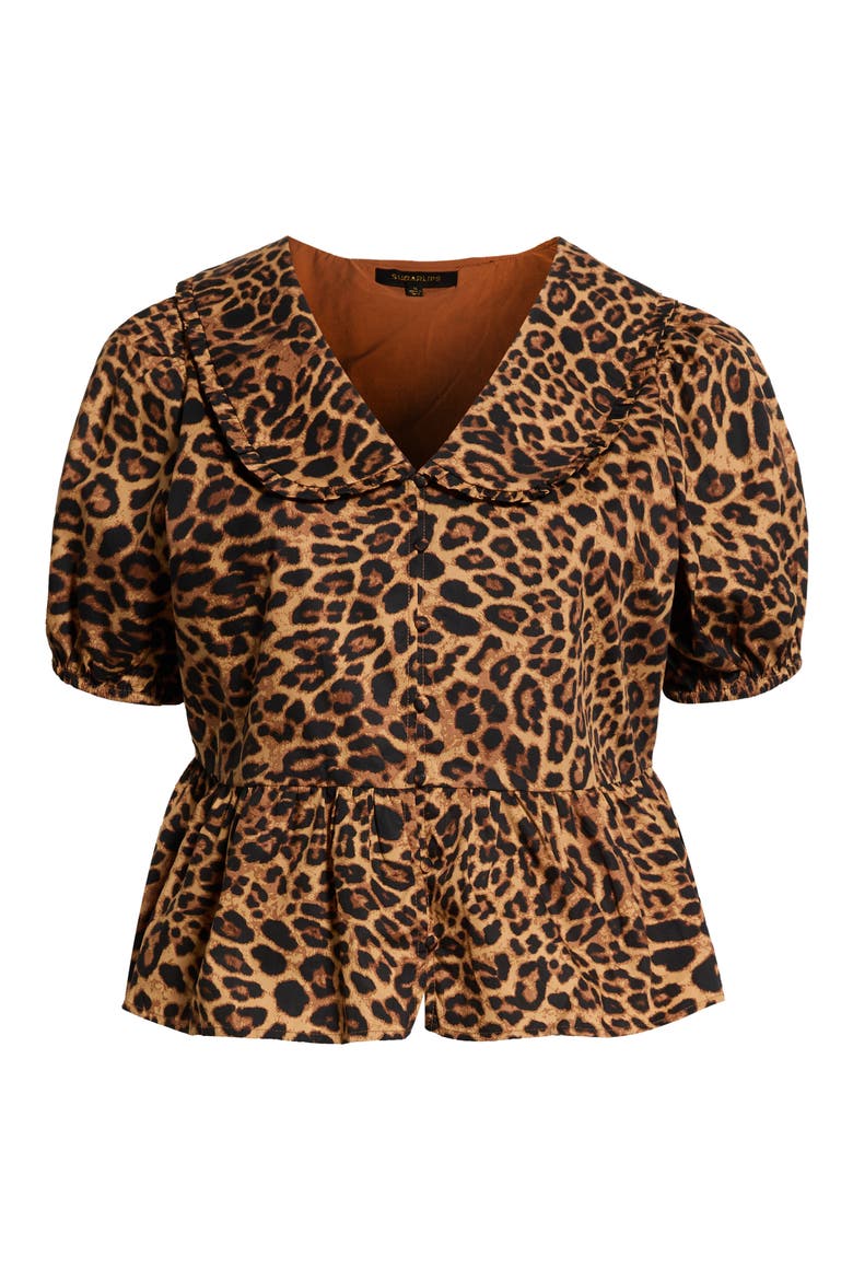 Ruffle Chelsea Collar Peplum Top, Alternate, color, LEOPARD