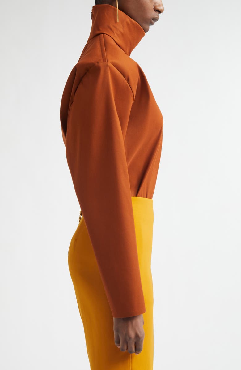 Saint Laurent Turtleneck Silk Blend Organza Top, Alternate, color, Caramel