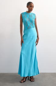 Topshop Satin & Lace Maxi Dress