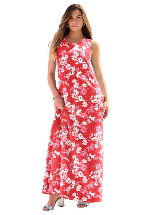 Plus Size Sleeveless Crew Neck Maxi Dress (Plus)